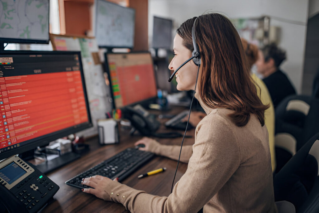 Cab Dispatcher operator dispatching taxis