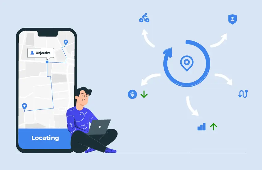 Smartphone showing a real-time ride tracking map.